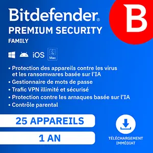 bitdefender premium security 2026 individual 5 app 1 an windows mac android ios edition française (copie)
